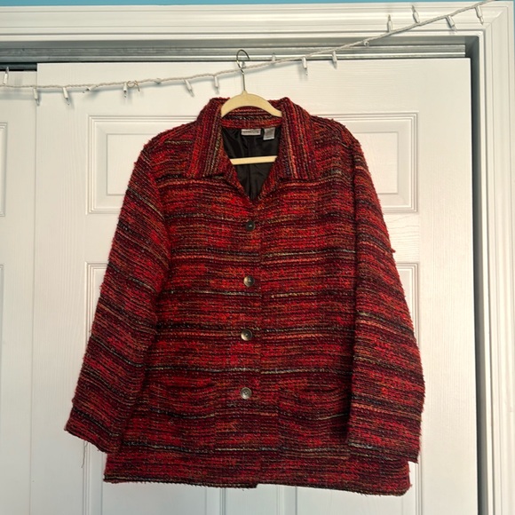 Chico’s Classic Red Tweed Jacket Button Down Blazer - Picture 1 of 3
